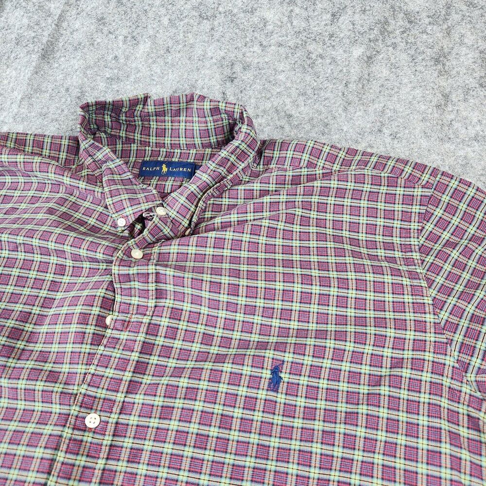 Ralph Lauren Shirt Mens 3XB Big Red Button Colorful Plaid‎ Pony Logo Casual